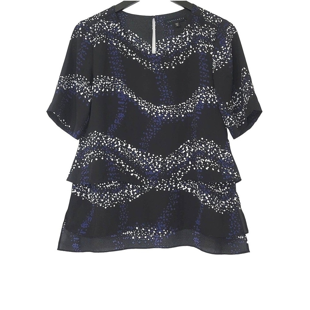 Sanctuary Black Polka Dot Blouse Short Sleeve Hi Low Hem XS Layered‎ Flowy